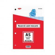 Rezerva Daco Caiet Mecanic, A5, 50 File, Dictando, 70 g/m², Rezerve Caiete Mecanice, Foi de Rezerva A5 Liniate