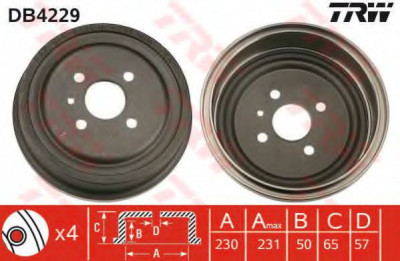 Tambur frana OPEL ASTRA F Combi (51, 52) (1991 - 1998) TRW DB4229 foto