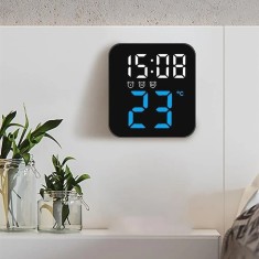 Ceas de masa, cu lumina led albastru, incarcare USB, alarme, calendar, temperatura, functie snooze, mod de noapte, dimensiuni 11 X 10 X 4 cm, negru/al
