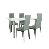 Set masa Verna 4 1 Leziter gri-negru, 140 cm, sticla securizata, picioare metalice