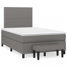 vidaXL Pat box spring cu saltea, gri &icirc;nchis, 120x190 cm, textil 3270349