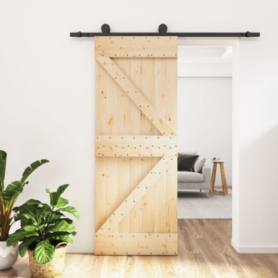 Ușă glisantă cu set de feronerie 85x210 cm, lemn masiv de pin foto