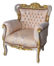 Fotoliu baroc alb auriu cu tapiterie din matase CAT649D27