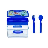 Caserola alimente pentru copii, cu tacamuri, Dinozauri, Albastru, Baieti, 920 ml, ATU-086772, Oem