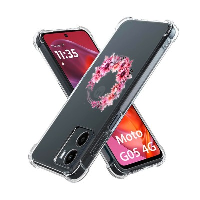 Husa antisoc pentru motorola moto g05, airbag, pink wreath 1, clear foto