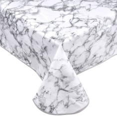 Față de masă PVC, Model Marble, Culoare Alb-Gri, Dimensiuni 180x140 cm