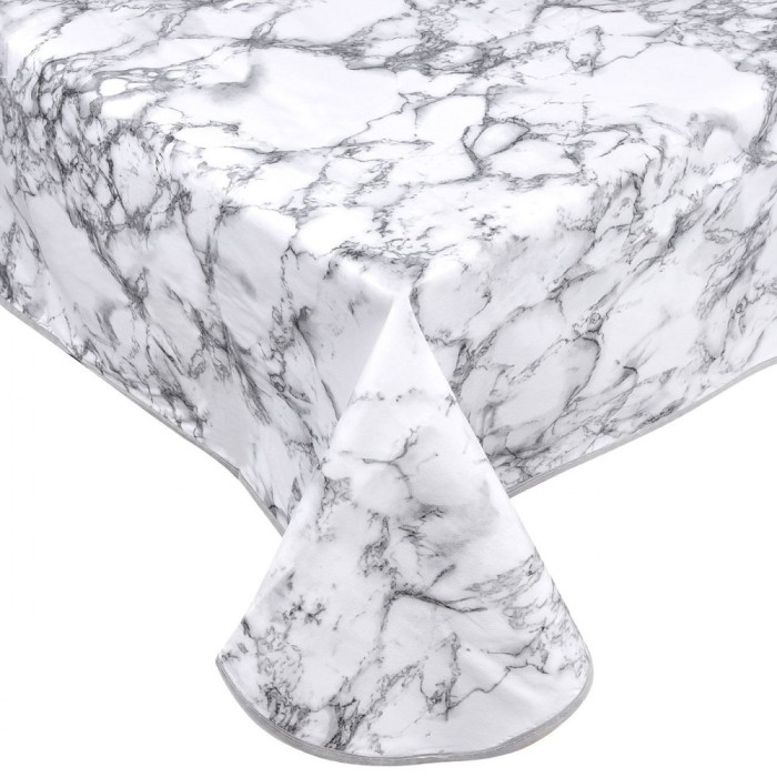 Față de masă PVC, Model Marble, Culoare Alb-Gri, Dimensiuni 180x140 cm
