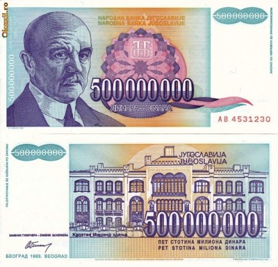 IUGOSLAVIA 500.000.000 dinara 1993 UNC!!! foto