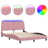 Cumpara ieftin Cadru de pat cu LED fara saltea, roz, 140x190 cm, catifea