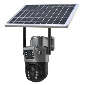 Camera Supraveghere Gri DUBLA 2 Ecrane Diferite cu Panou Solar si WIFI foto