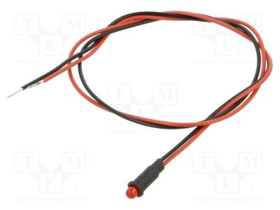 Lampă LED roşie BIVAR PM3 3mm 2,1V cu cabluri 300mm plastic foto