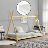 Pat copii Indira cu saltea forma cort indian culoare brad natur [en.casa] HausGarden Leisure