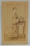 FOTOGRAF FRANZ DUSCHEK , BUCURESTI , TANARA IN STUDIO , FOTOGRAFIE C.D.V. , SFARSIT DE SECOL XIX