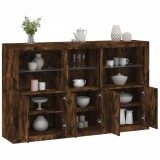 vidaXL Servantă cu lumini LED, stejar fumuriu, 162x37x100 cm