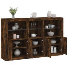 vidaXL Servantă cu lumini LED, stejar fumuriu, 162x37x100 cm 3209146
