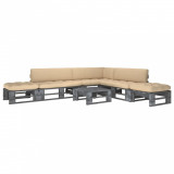 VidaXL Set mobilier din paleți cu perne, 6 piese, gri, lemn pin tratat