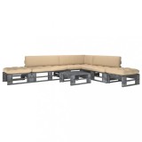Set mobilier din paleti cu perne, 6 piese, gri, lemn pin tratat
