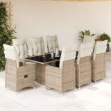 Set bistro de grădină cu perne, 9 piese, maro, poliratan