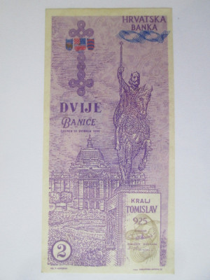 Rara! Croatia 2 Banice 1990 UNC propunere/proba bancnota foto