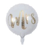 Balon din folie metalizata, flippy, figurina cerc, model mrs, tematica nunta, 45 cm, ambalaj individual, pai inclus, umflare cu aer sau heliu, alb