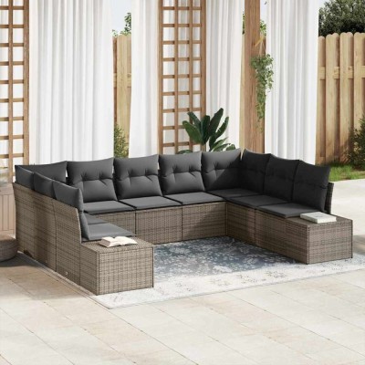 vidaXL Set de canapele pentru grădină cu pernă 9 pcs Gri Rattan poli 3347219 foto