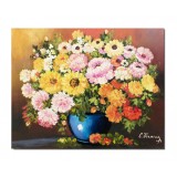 Tablou pictat manual, Vaza cu flori, parfum floral, 50x40cm ulei pe panza, gata de agatat pe perete