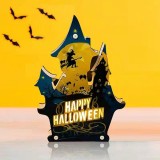 Decoratiune pentru Halloween LED, lemn, multicolor, 16,5 x 23,5 cm
