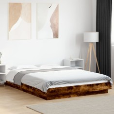 Cadru pat cu lumini LED stejar fumuriu 140x190cm lemn prelucrat foto