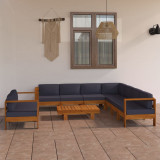 VidaXL Set mobilier grădină cu perne, gri &icirc;nchis, 9 piese, lemn acacia