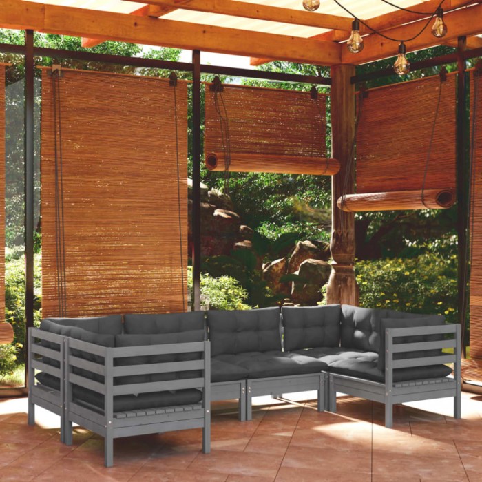 vidaXL Set mobilier grădină cu perne gri, 6 piese, lemn de pin 3097297