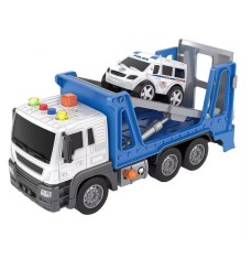 Vehicul de tractare 26 cm cu sunete, lumini si masinuta politie