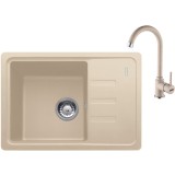 Pachet chiuveta bucatarie compozit fragranite Franke BSG 611-62, dreptunghiulara, 1 cuva cu picurator, 62x43.5x20 cm, adancime cuva 20 cm + Baterie Po
