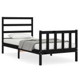 Cumpara ieftin Cadru de pat cu tablie Small Single, negru, lemn masiv