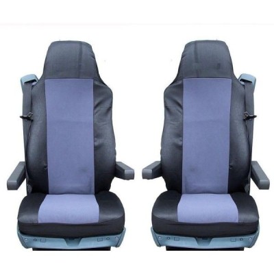2 x Huse Scaune pentru Mercedes Actros Atego Axor Camioane Negru Gri Textile foto