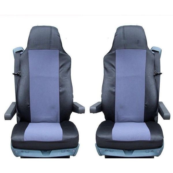 2 x Huse Scaune pentru Mercedes Actros Atego Axor Camioane Negru Gri Textile