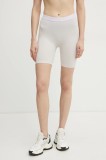 PLEIN SPORT pantaloni scurti femei, culoarea gri, cu imprimeu, high waist, SAEC WJT2058 STE003N