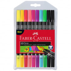 Set 10 Carioci Neon Colorate Faber-Castell Lavabil Cu 2 Capete De Scriere, Carioca Pentru Copii, Carioca De Colorat, Carioci Pentru Copii, Carioci Pen