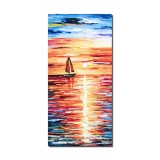 Tablou peisaj marin pictat manual, Velier la asfintit, 80x40cm ulei pe panza in cutit efect 3D, Fabulos