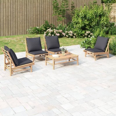 vidaXL Set mobilier de grădină cu perne gri &amp;icirc;nchis, 5 piese, bambus 3156486 foto