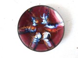 Farfurie metalica cupru emailat smaltuit si decorat marmorat 7.5 cm, arta metal