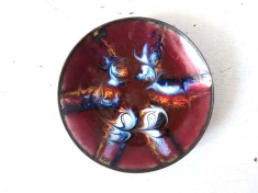 Farfurie metalica cupru emailat smaltuit si decorat marmorat 7.5 cm, arta metal