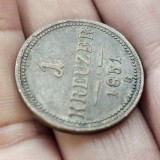 Rara ... 1 kreuzer 1851 G , BAIA MARE