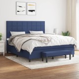 VidaXL Pat continental cu saltea, albastru, 160x200cm, material textil