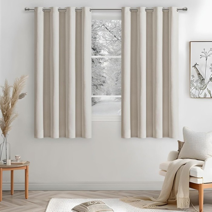 Draperie Blackout, 132 x 160 cm , Set 2 Bucati, Prindere cu Inele, Bej - CN