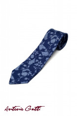 Cravata Matase Albastru Floral CR007-110 foto