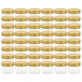 Borcane din sticla pentru gem, capace aurii, 48 buc, 110 ml