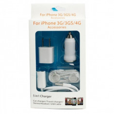 5in1 Incarcator USB, Auto, Priza, Casti, Splitter Casti iPhone 3 3GS, 4, 4S foto