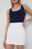 Pepe Jeans fustă din denim din bumbac Rachel Skirt culoarea alb, mini, dreaptă