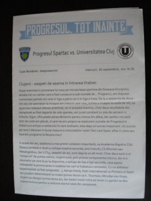 Program Cupa Romaniei-Progresul Spartac Bucuresti-Universitatea Cluj 24.09.2019 foto