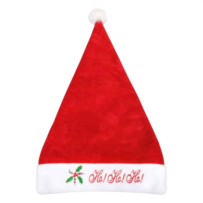Căciulă Moș Crăciun, Model Ho Ho Ho, Poliester, Roșu, &Icirc;nălțime 29cm